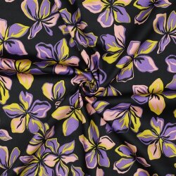 Baumwollsatin Blumen - schwarz