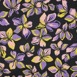Baumwollsatin Blumen - schwarz