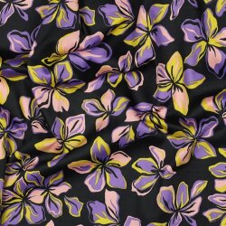 Baumwollsatin Blumen - schwarz