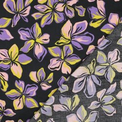 Baumwollsatin Blumen - schwarz