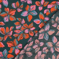 Baumwollsatin Blumen - DARK GREEN