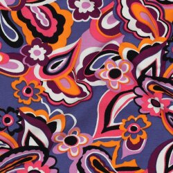 French Terry Paisley Blumen - dunkelblau