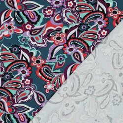 French Terry Paisley Blumen - petrol