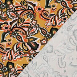 French Terry Paisley Blumen - kamelgelb