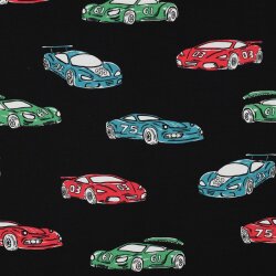 French Terry bunte Rennwagen - schwarz