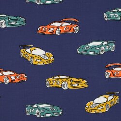 French Terry bunte Rennwagen - dunkelblau