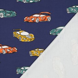 French Terry bunte Rennwagen - dunkelblau