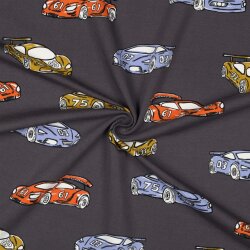 French Terry bunte Rennwagen - granitgrau