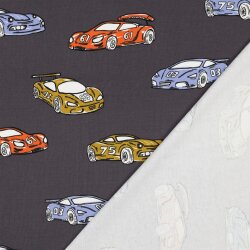 French Terry bunte Rennwagen - granitgrau