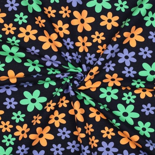 Ganzjahressweat bunte Blumen - dunkelblau