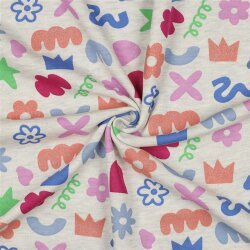 Ganzjahressweat Glitzer bunte Formen - creme meliert