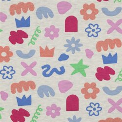 Ganzjahressweat Glitzer bunte Formen - creme meliert