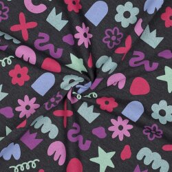 Ganzjahressweat Glitzer bunte Formen - dunkelblau meliert