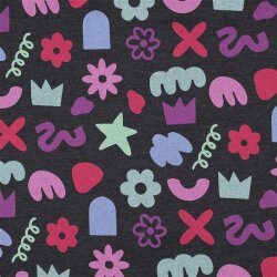 Ganzjahressweat Glitzer bunte Formen - dunkelblau meliert