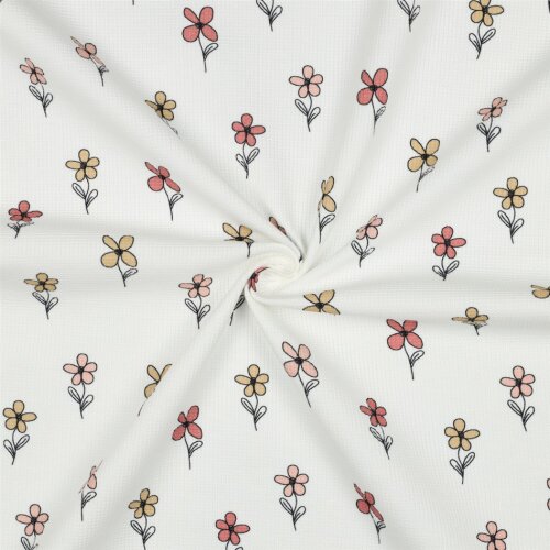 Waffeljersey Blumen - BORDEAUX