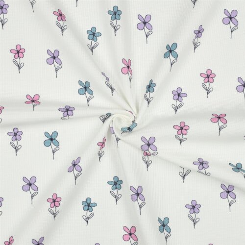 Waffeljersey Blumen - PETROL