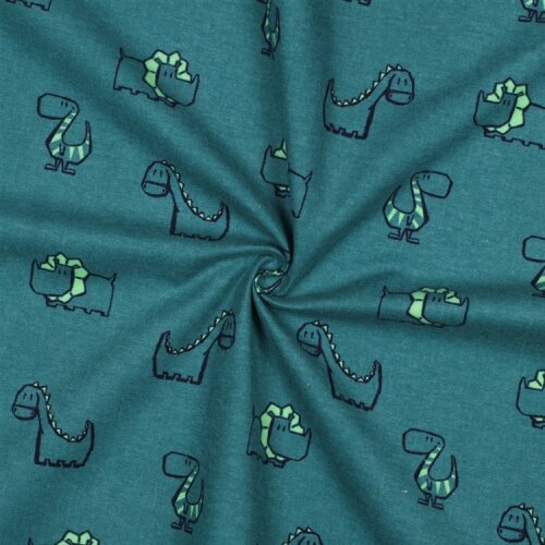 Baumwollflanell Dinos - petrol