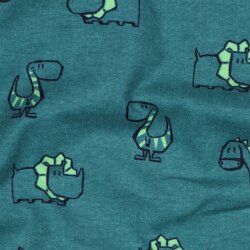 Baumwollflanell Dinos - petrol