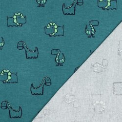 Baumwollflanell Dinos - petrol