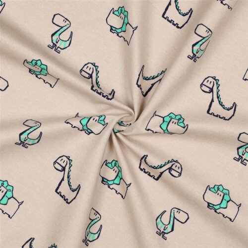 Baumwollflanell Dinos - hellbeige