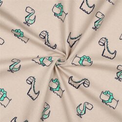 Baumwollflanell Dinos - hellbeige