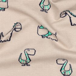 Baumwollflanell Dinos - hellbeige