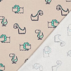 Baumwollflanell Dinos - hellbeige