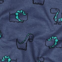 Baumwollflanell Dinos - jeansblau