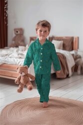 Baumwollflanell Dinos - jeansblau