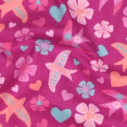 Baumwollflanell Vögel - fuchsia