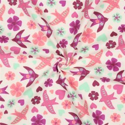 Baumwollflanell Vögel - creme