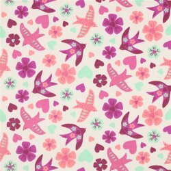 Baumwollflanell Vögel - creme