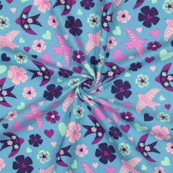 Baumwollflanell Vögel - jeansblau