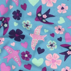 Baumwollflanell Vögel - jeansblau