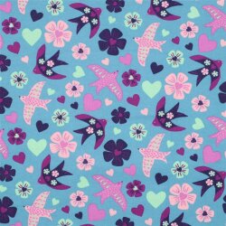 Baumwollflanell Vögel - jeansblau