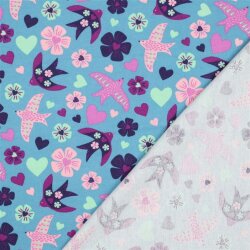 Baumwollflanell Vögel - jeansblau