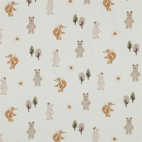 Baumwolljersey Digital Waldtiere - weiss