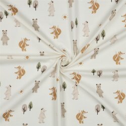 Baumwolljersey Digital Waldtiere - weiss