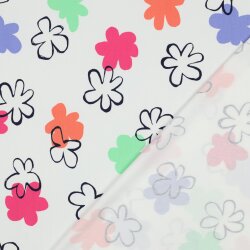 Baumwolljersey bunte Blumen - weiss