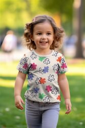Baumwolljersey bunte Blumen - weiss