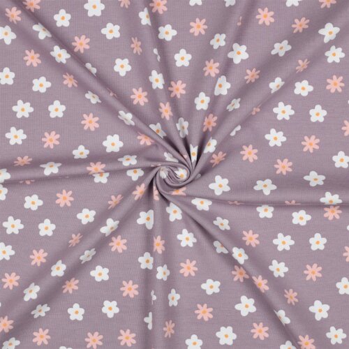 Baumwolljersey Bio~Organic Blumen - softlavendel