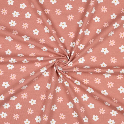 Baumwolljersey Bio~Organic Blumen - dunkelaltpink