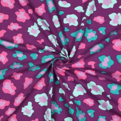 Baumwolljersey Glitzer bunte Leoflecken - lila