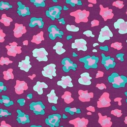 Baumwolljersey Glitzer bunte Leoflecken - lila