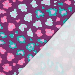 Baumwolljersey Glitzer bunte Leoflecken - lila