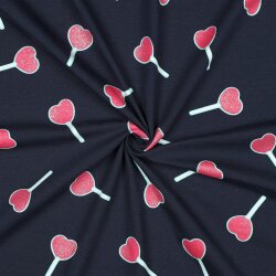 Baumwolljersey Glitzer Herzlolli - nachtblau