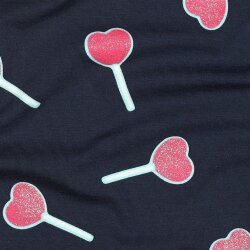 Baumwolljersey Glitzer Herzlolli - nachtblau