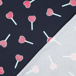 Baumwolljersey Glitzer Herzlolli - nachtblau