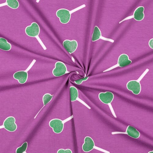 Baumwolljersey Glitzer Herzlolli - viola