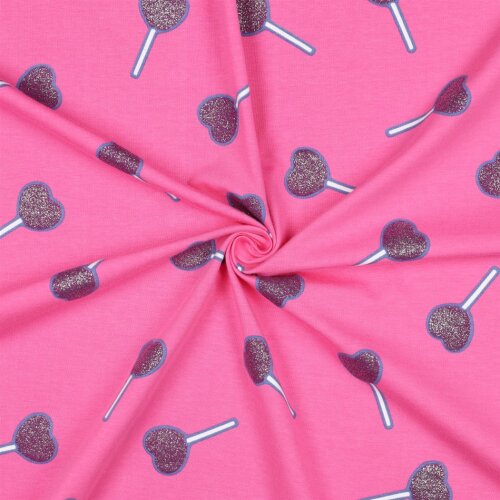Baumwolljersey Glitzer Herzlolli - pink